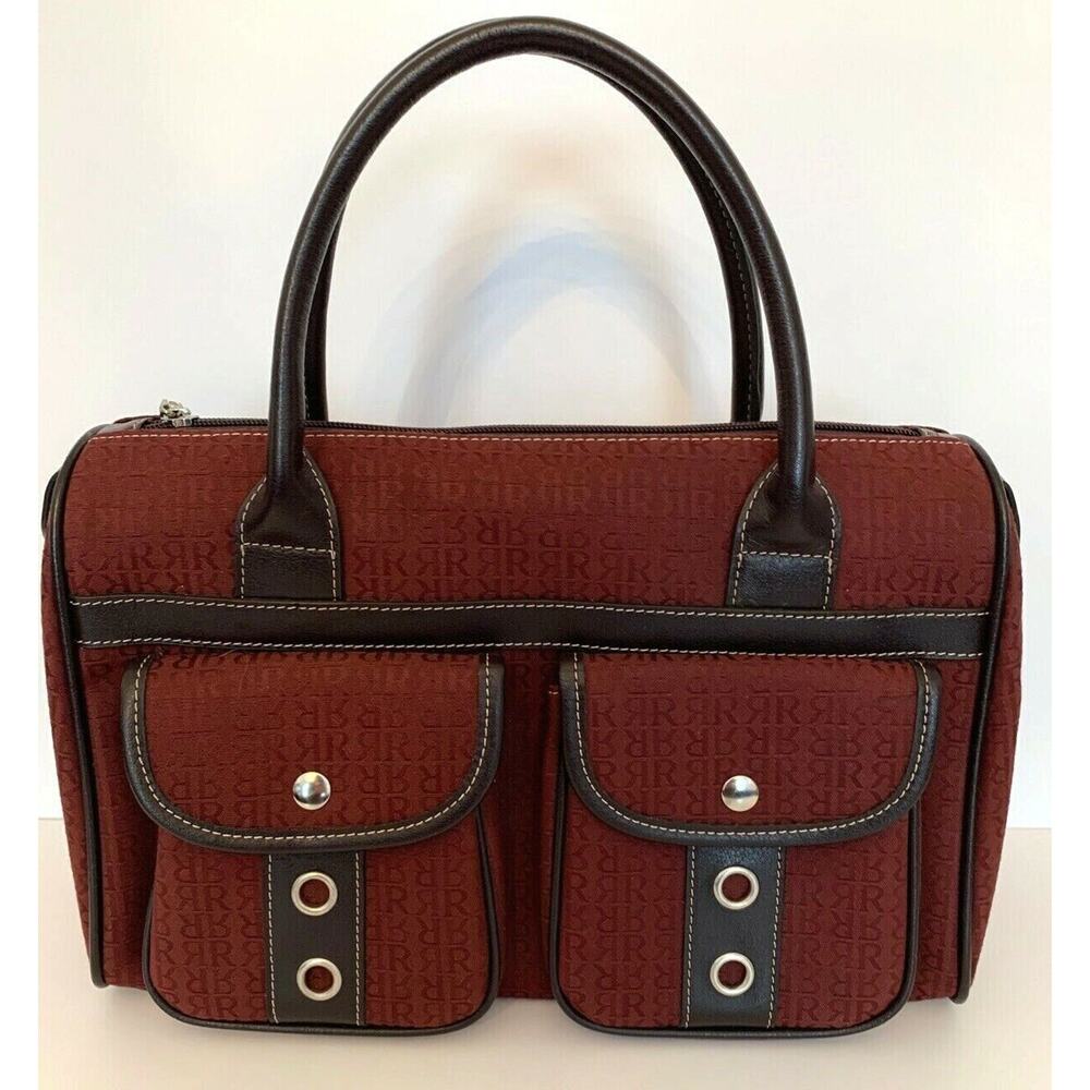 Pedro Rogado Satchel Burgundy Logo Print with Brown‎ Leather Trim Made in Spain